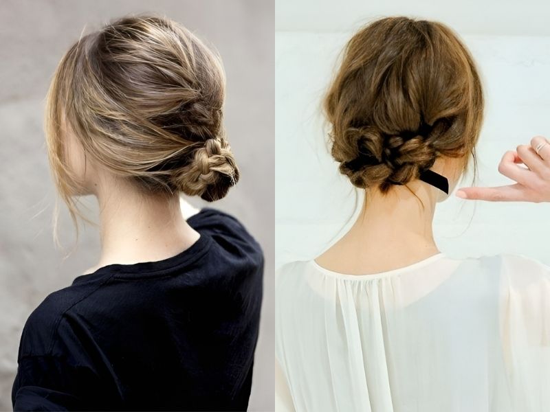 TOP 15+ cách búi tóc đẹp thanh lịch, dễ làm cho nàng hiện đại Tóc búi thấp thắt bím đem đến vẻ ngoài ngọt ngào cho phái nữ (Nguồn: Beauty D, Martha Lynn Kale)